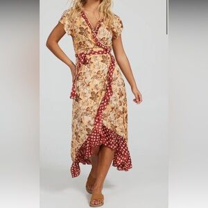 Floral Wrap Dress with Red Accents